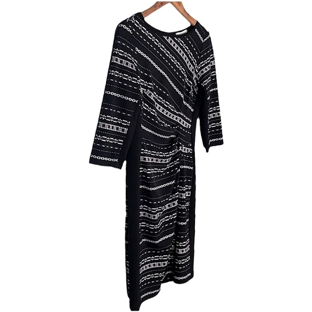 Joseph Ribkoff Chain Print Sheath Dress Size 8 3/4 Sleeve Ruching Dressy Career